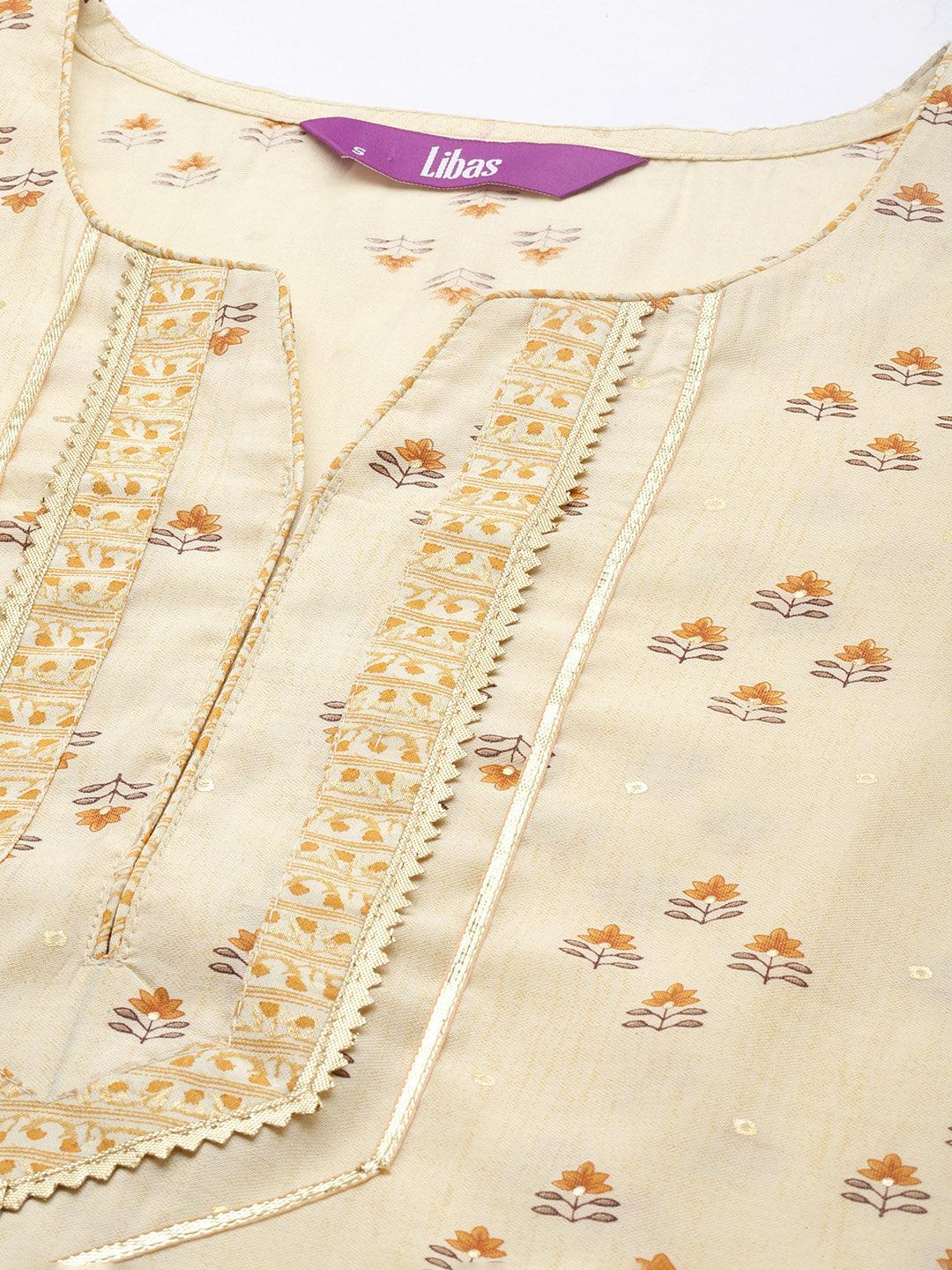 Yellow Printed Silk Blend Straight Kurta Set With Palazzos