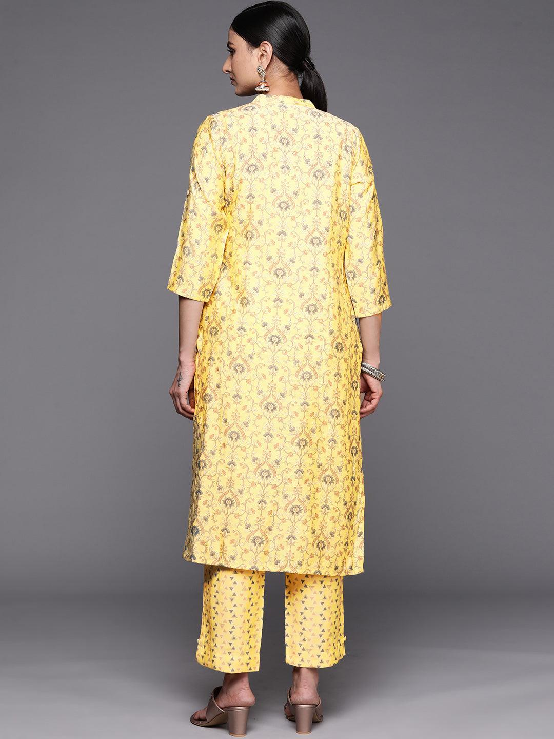 Yellow Printed Silk Blend Straight Kurta Set With Trousers - ShopLibas