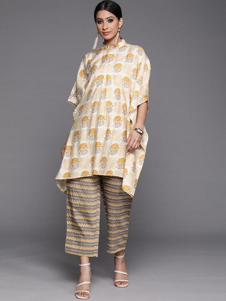 Yellow Printed Silk Kurta Set - ShopLibas