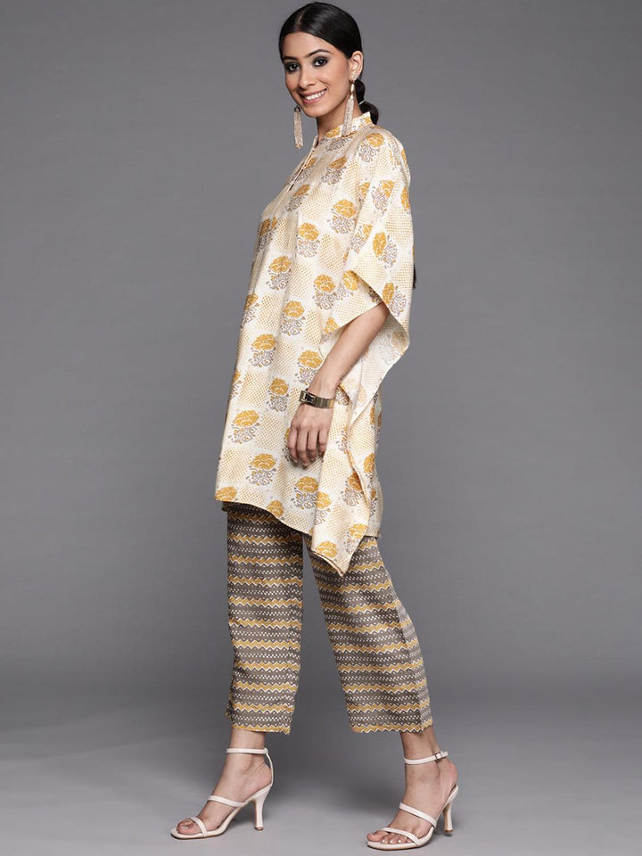 Yellow Printed Silk Kurta Set - ShopLibas