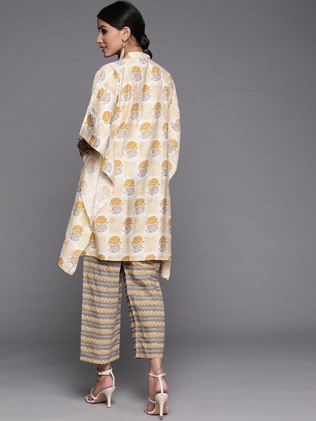 Yellow Printed Silk Kurta Set