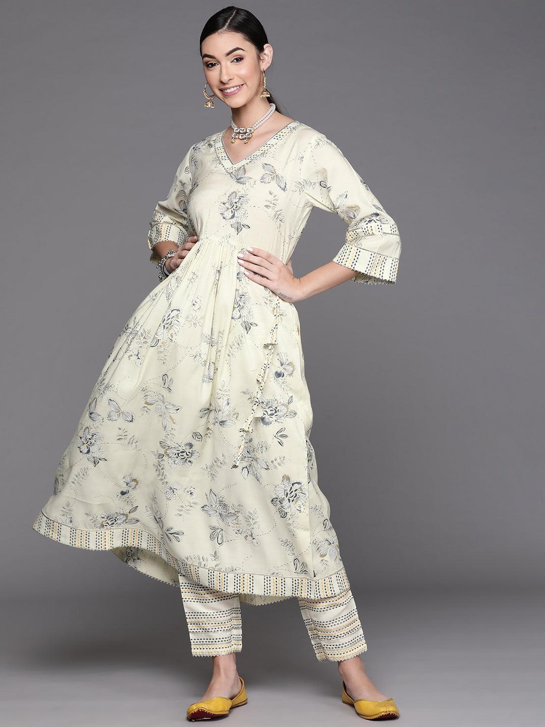 Yellow Printed Silk Kurta