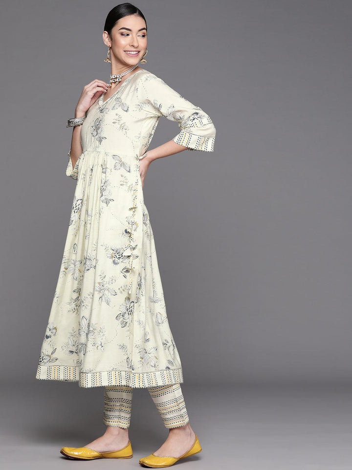 Yellow Printed Silk Kurta - Libas