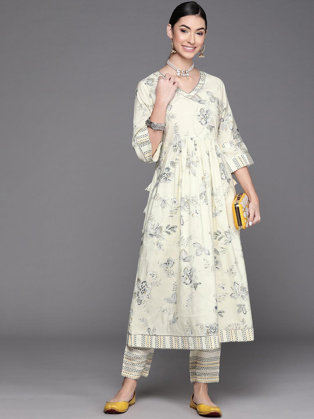 Yellow Printed Silk Kurta