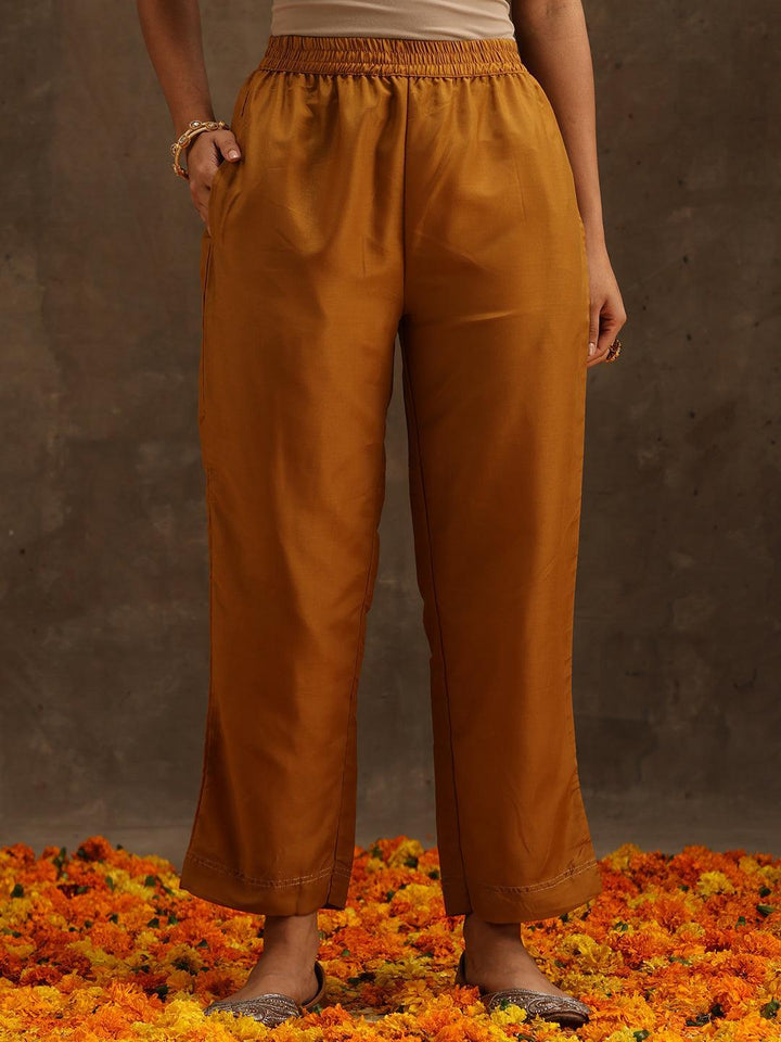 Yellow Self Design Silk Suit Set With Trousers - ShopLibas