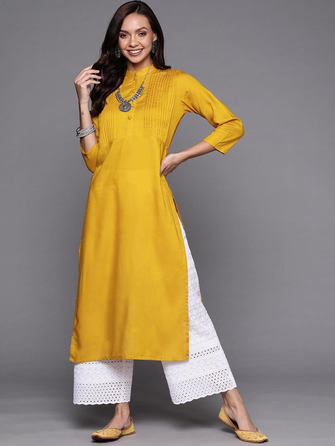 Yellow Solid Rayon Kurta