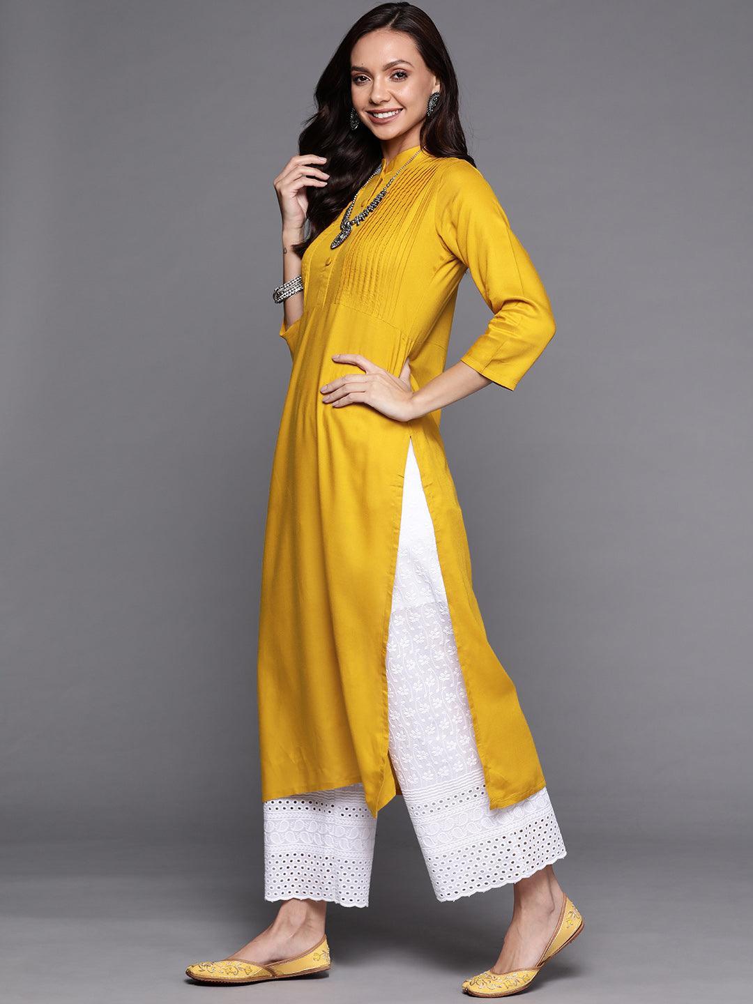 Yellow Solid Rayon Kurta