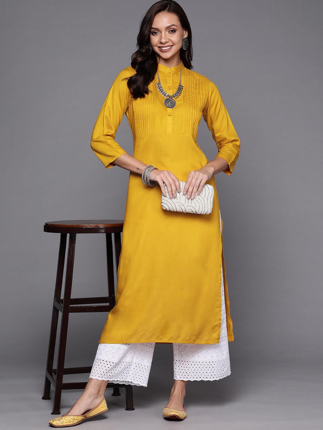 Yellow Solid Rayon Kurta