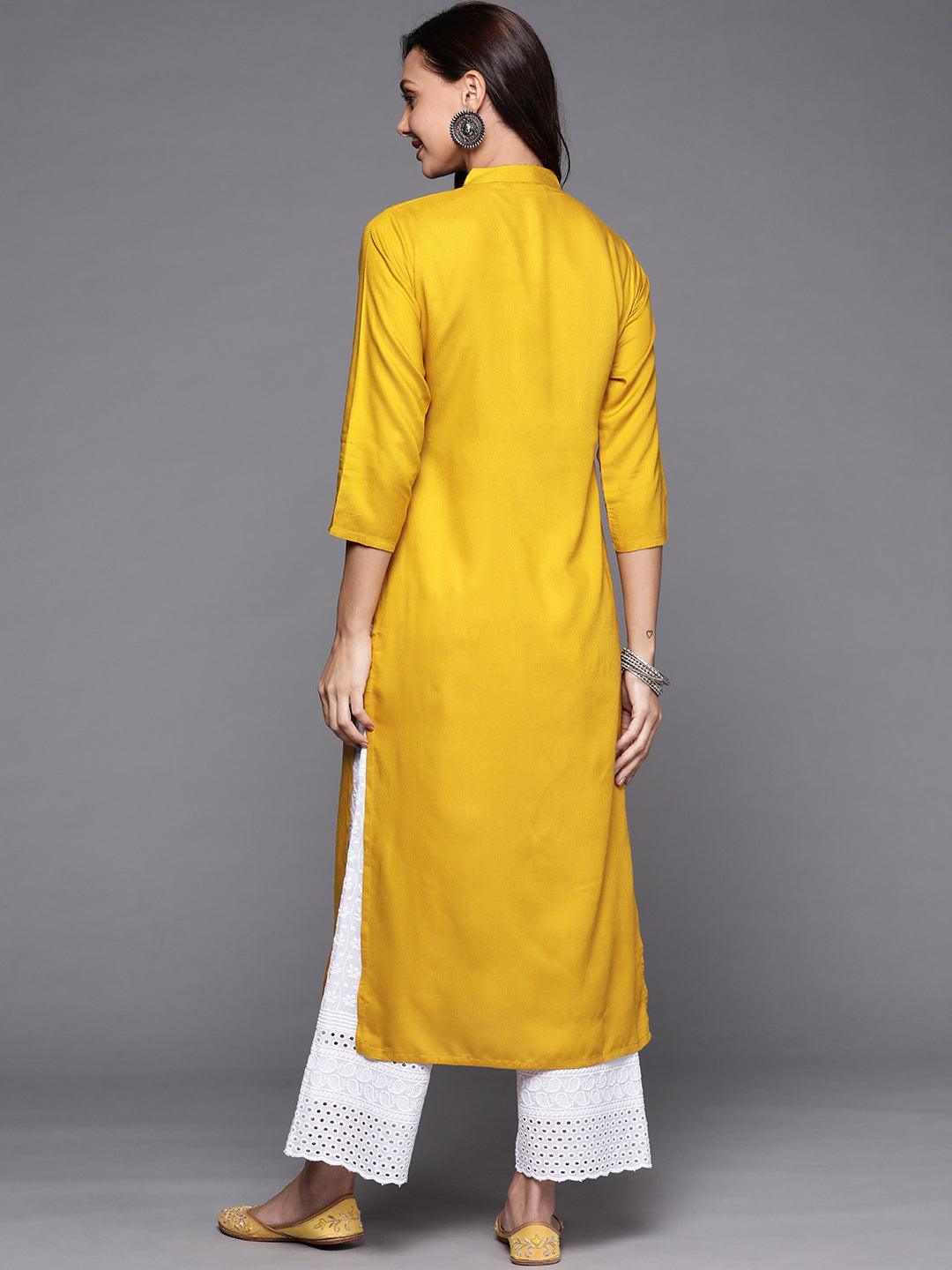 Yellow Solid Rayon Kurta