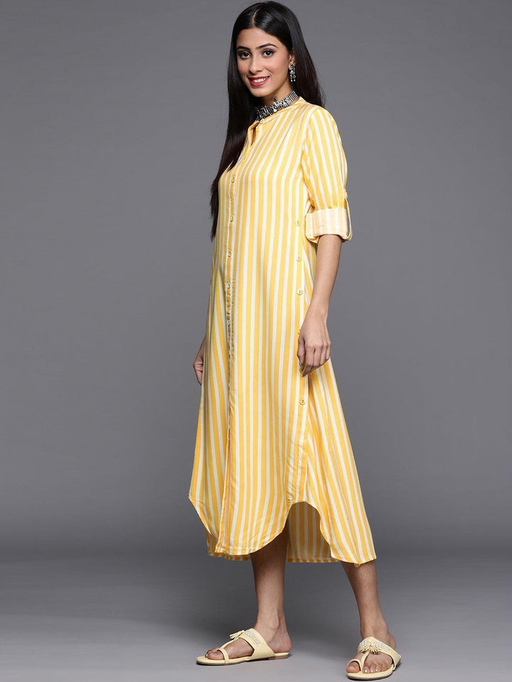 Yellow Striped Rayon Dress - ShopLibas