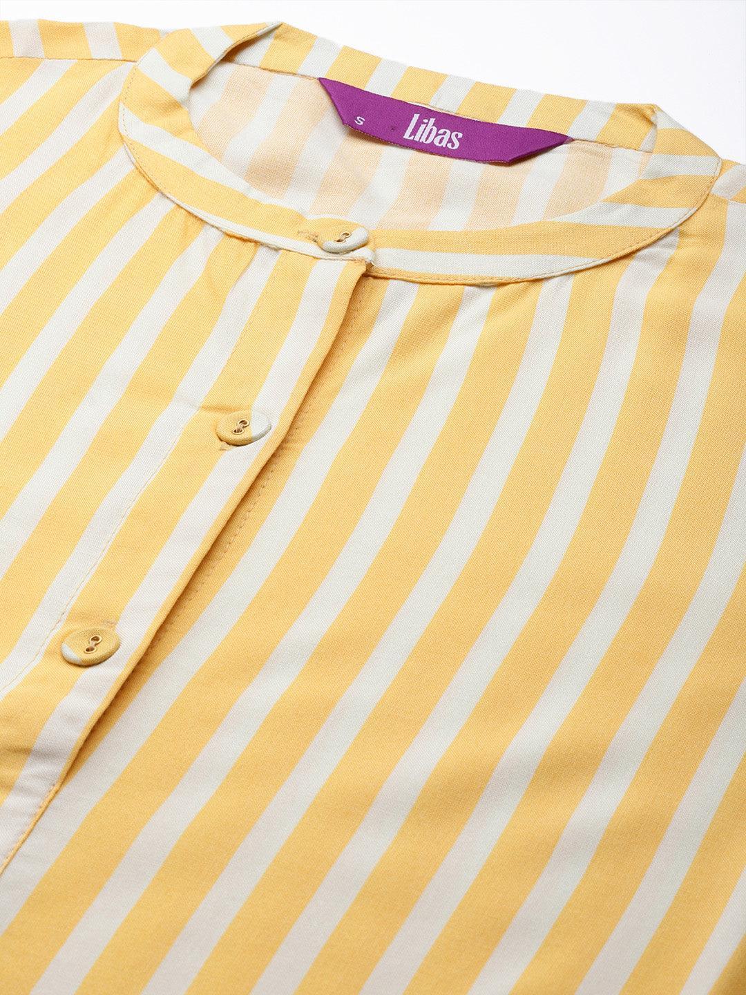 Yellow Striped Rayon Dress - ShopLibas