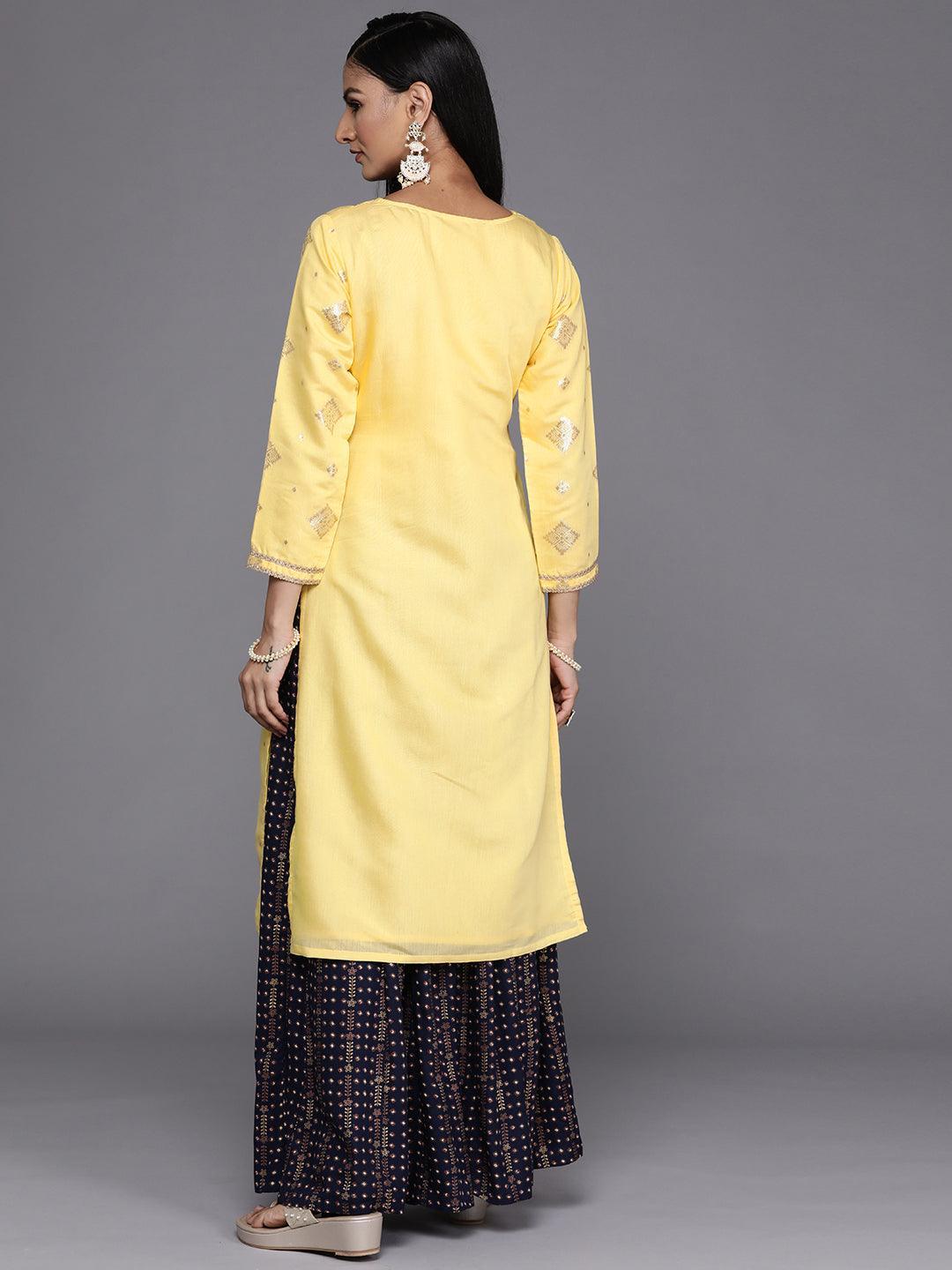 Yellow Woven Design Chanderi Silk Straight Kurta