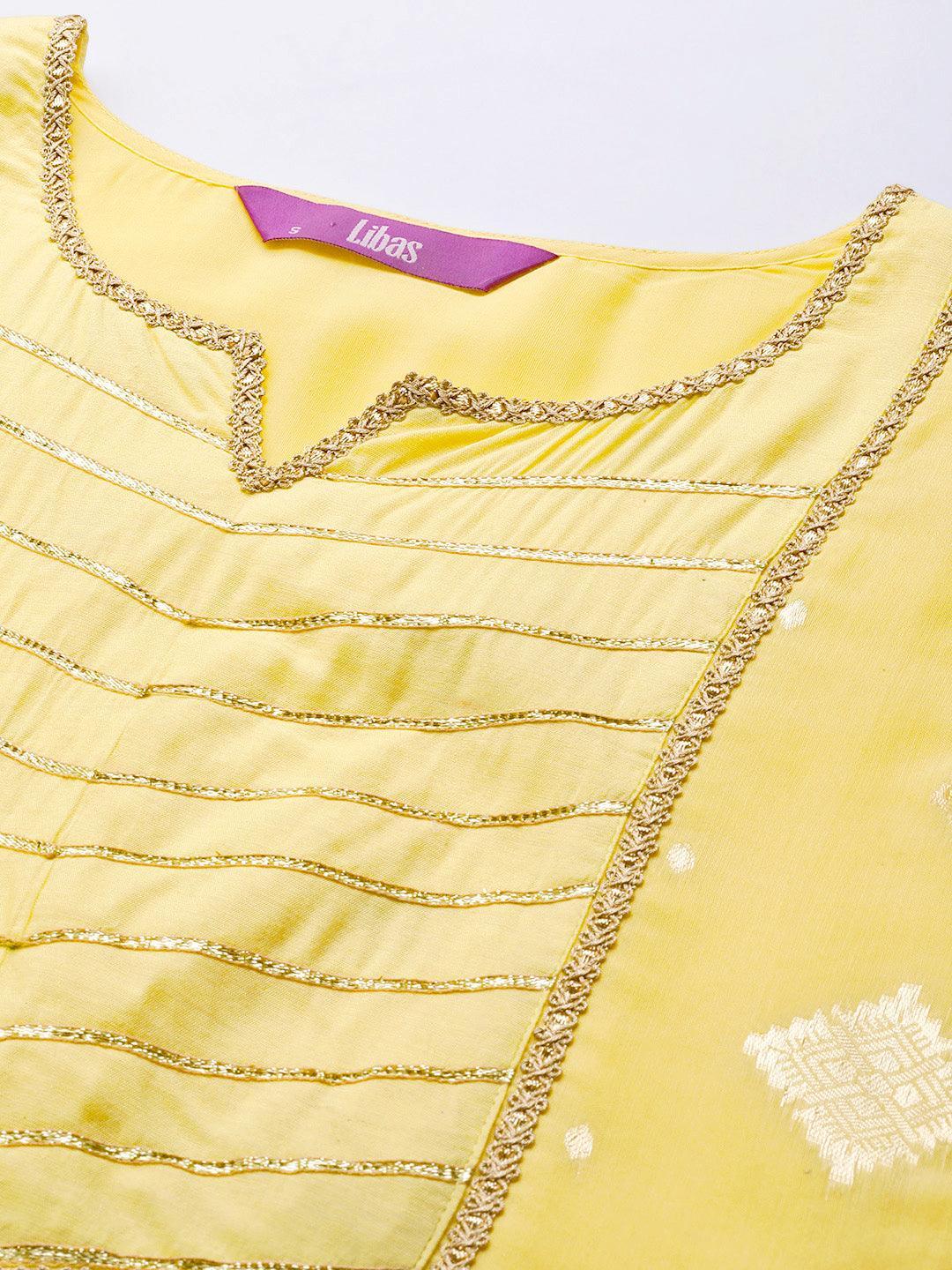 Yellow Woven Design Chanderi Silk Straight Kurta