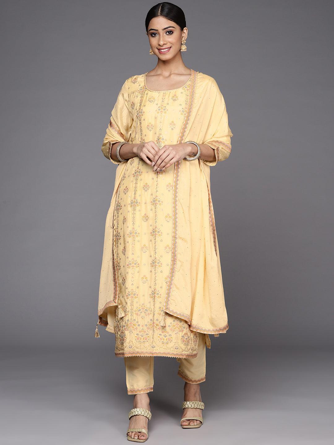 Yellow Woven Design Silk Suit Set