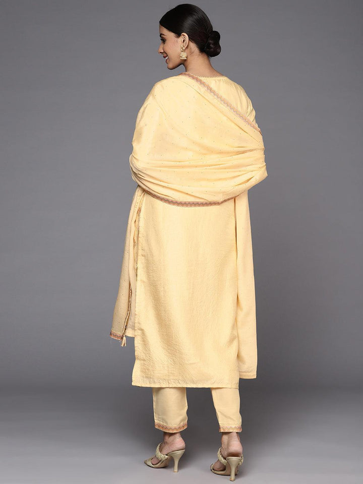 Yellow Woven Design Silk Suit Set - ShopLibas