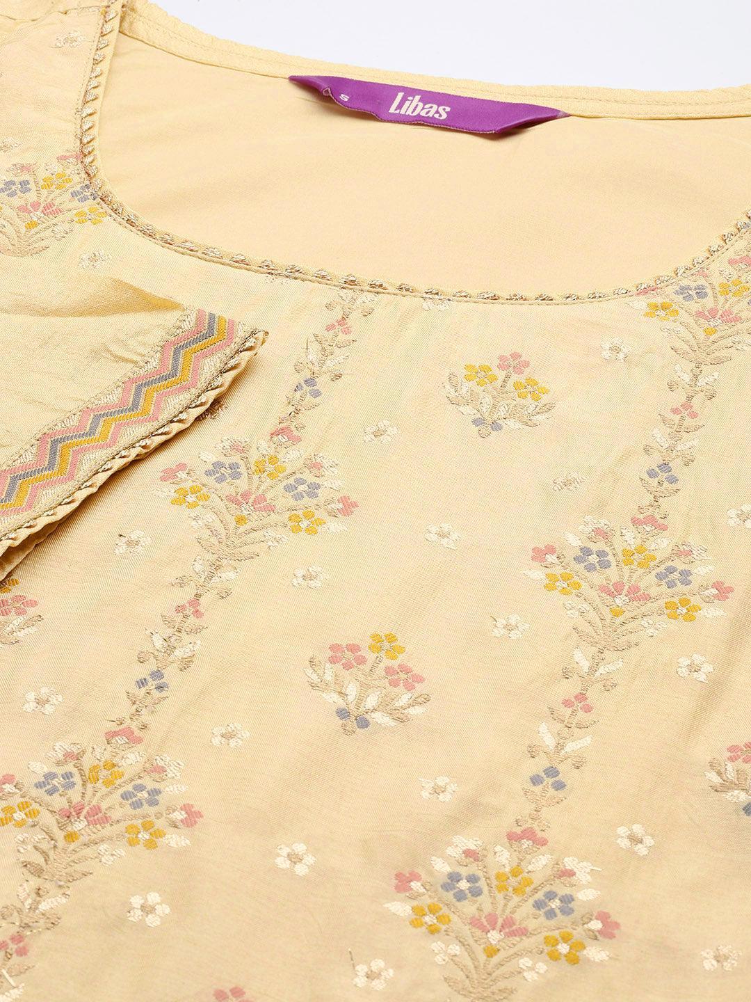 Yellow Woven Design Silk Suit Set - ShopLibas