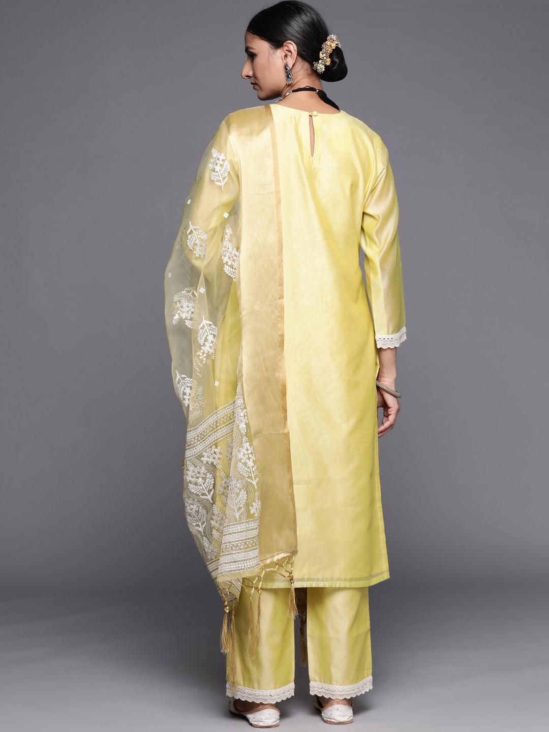 Yellow Yoke Design Chanderi Silk Straight Suit Set