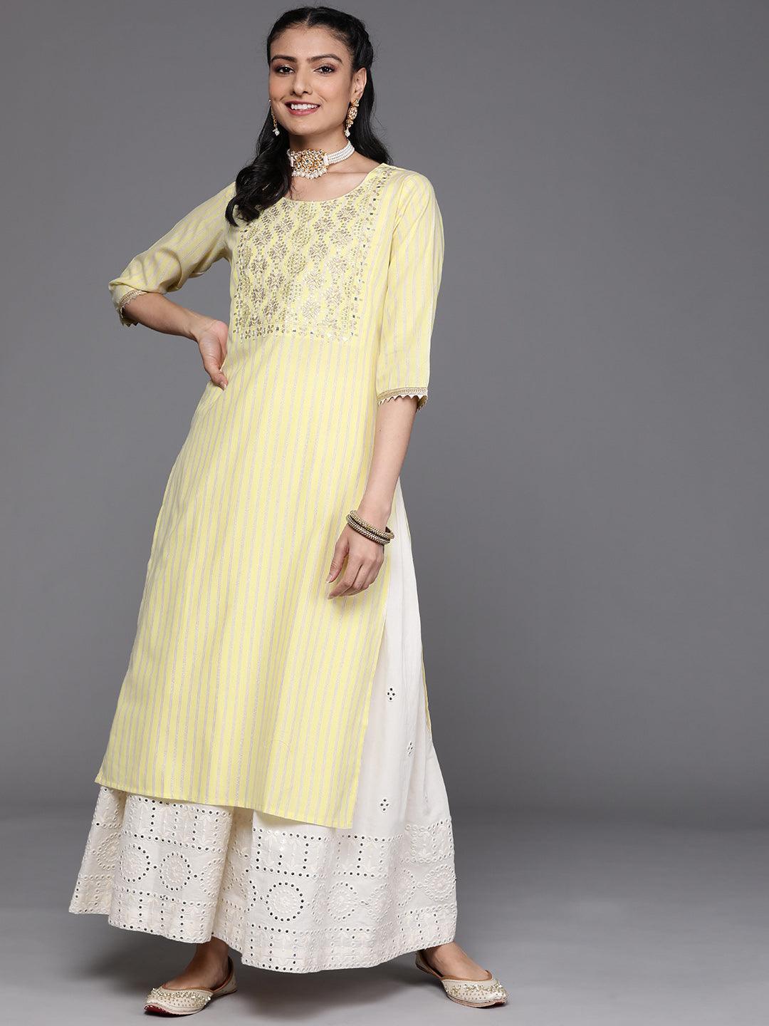 Yellow Yoke Design Cotton Silk Kurta - ShopLibas