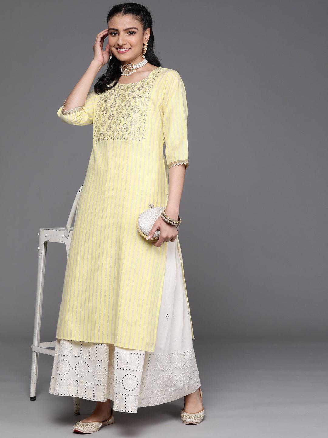 Yellow Yoke Design Cotton Silk Kurta - ShopLibas