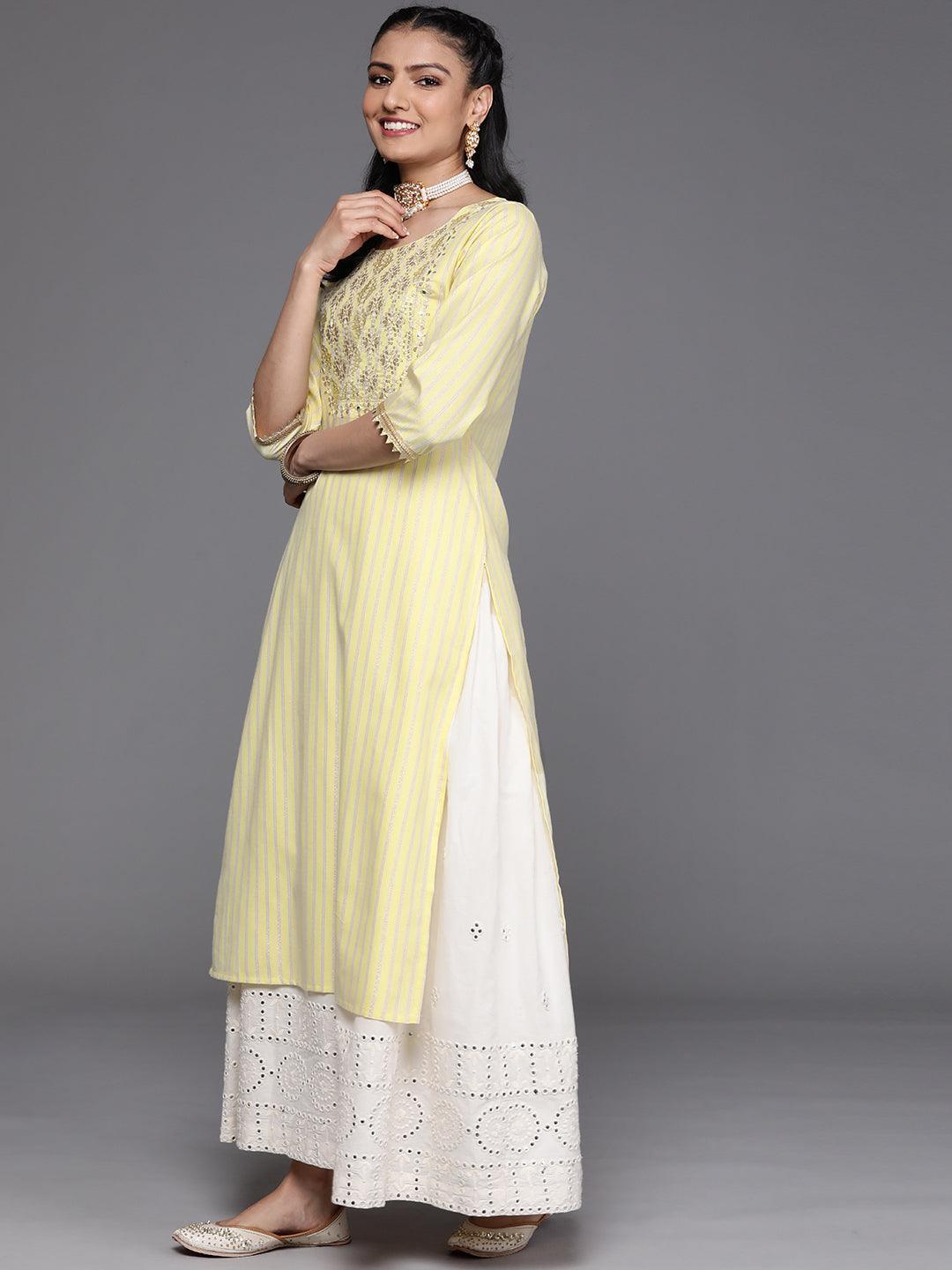 Yellow Yoke Design Cotton Silk Kurta - ShopLibas