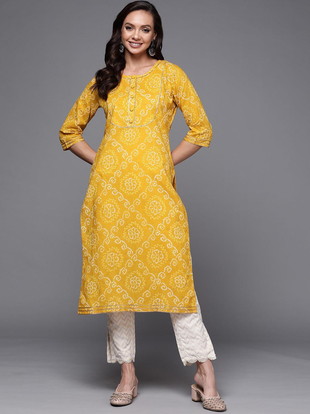 Yellow Yoke Design Cotton Straight Kurta