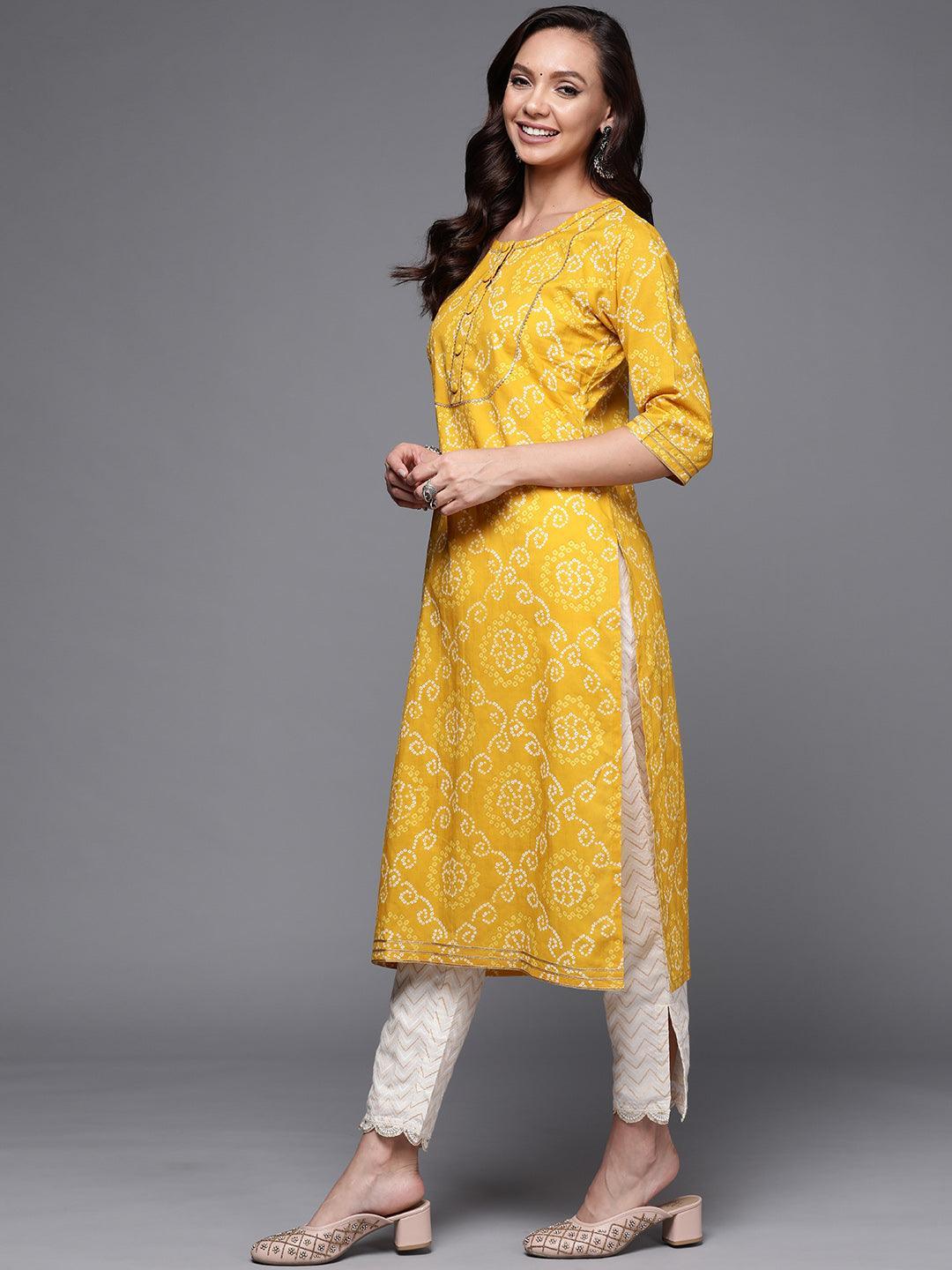 Yellow Yoke Design Cotton Straight Kurta