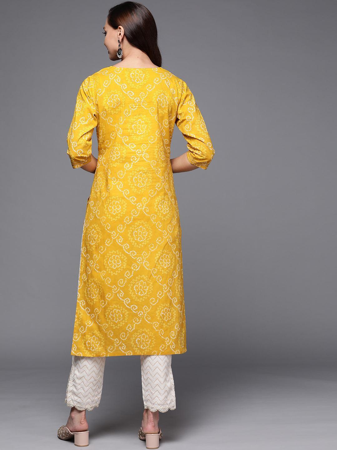 Yellow Yoke Design Cotton Straight Kurta