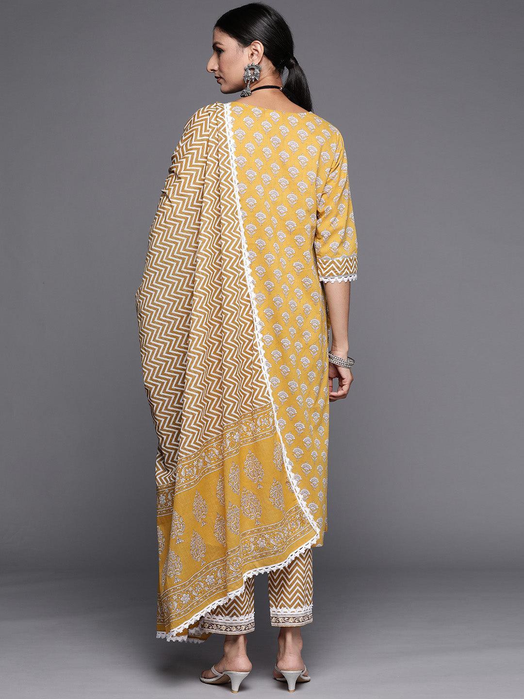 Yellow Yoke Design Cotton Straight Suit Set