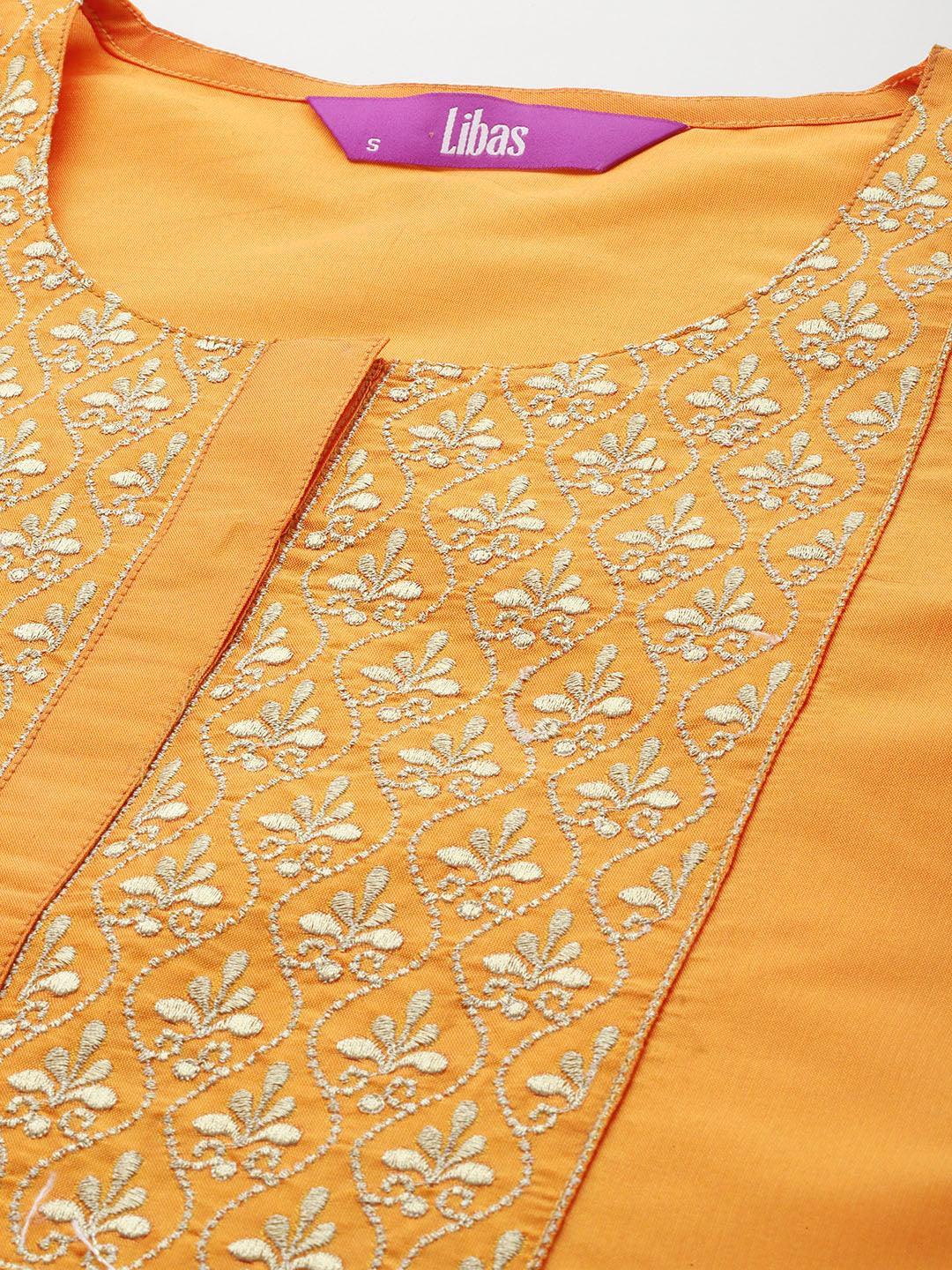 Yellow Yoke Design Silk Blend Straight Kurta With Trousers & Dupatta