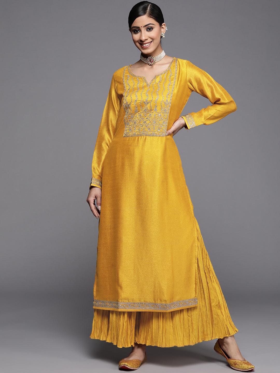 Yellow Yoke Design Silk Kurta - ShopLibas