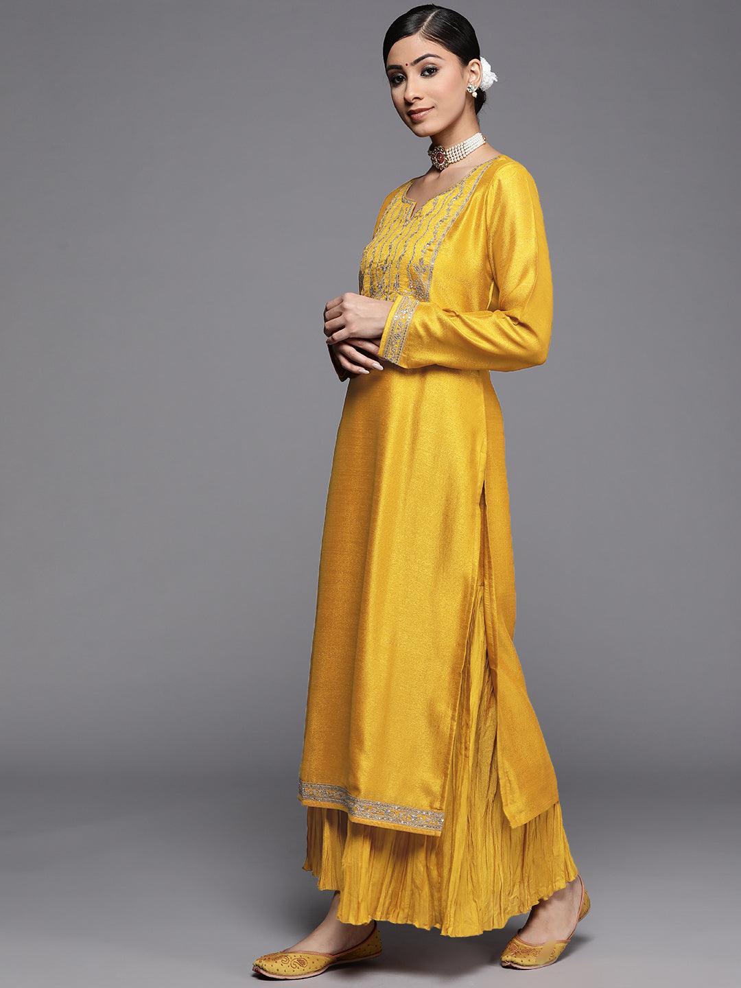 Yellow Yoke Design Silk Kurta - ShopLibas