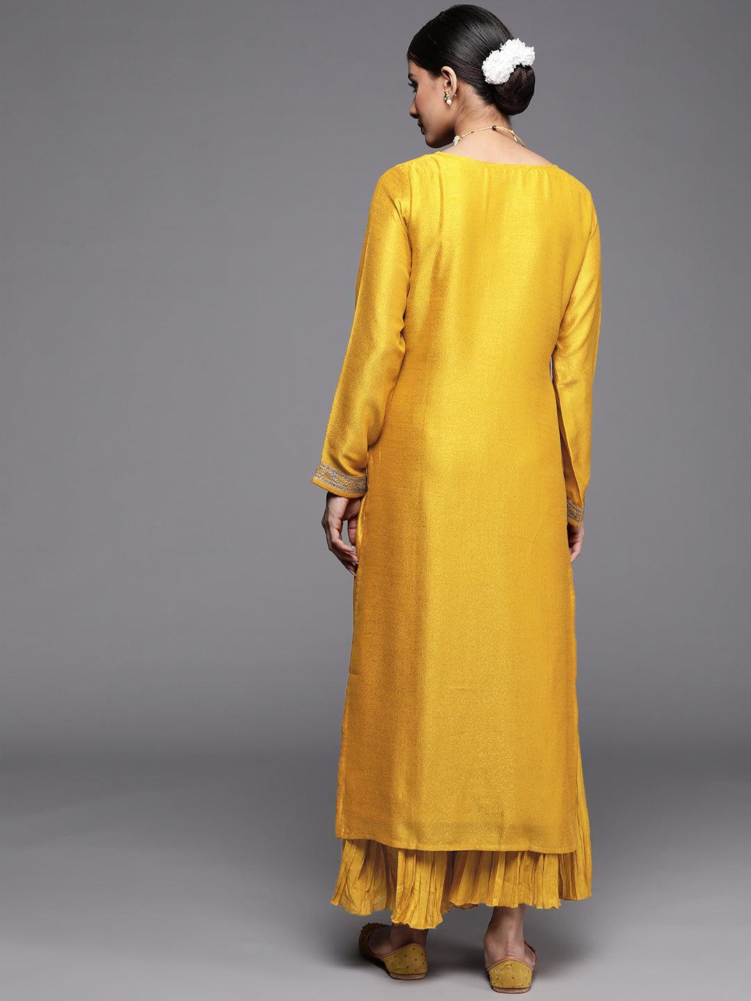 Yellow Yoke Design Silk Kurta - ShopLibas