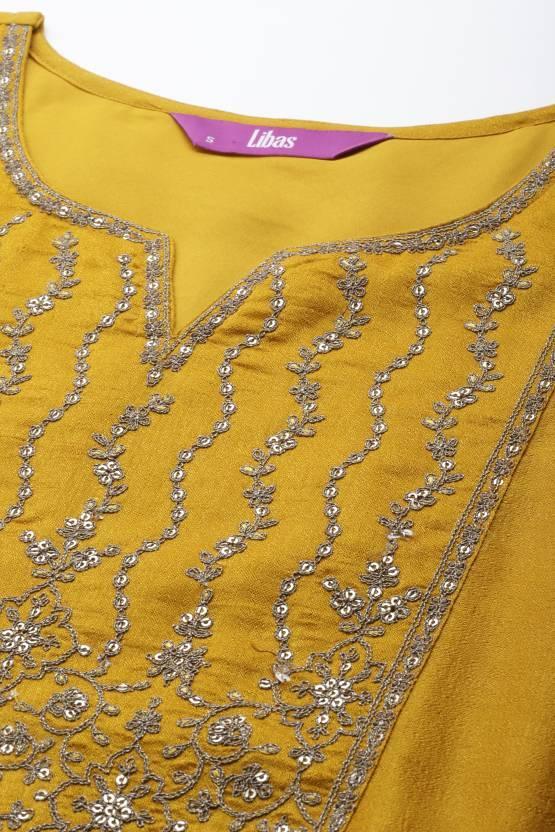 Yellow Yoke Design Silk Kurta